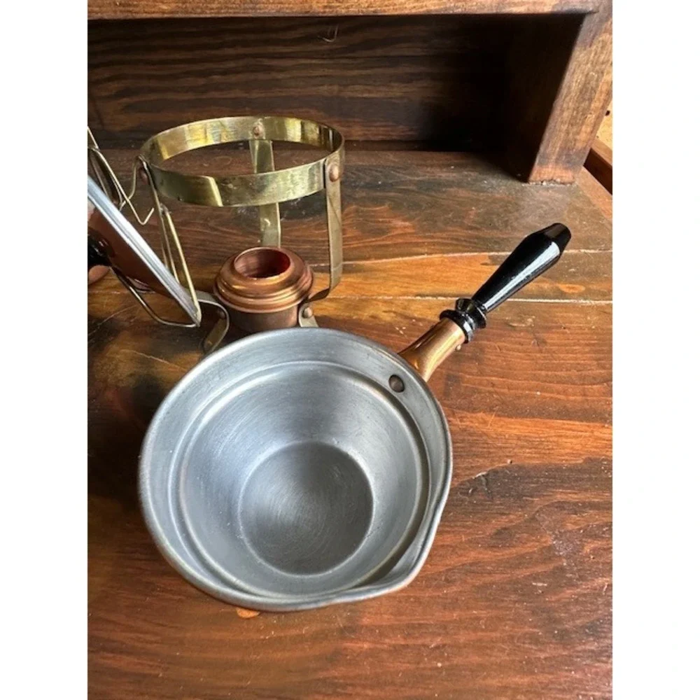 Vintage Copper‎ and Brass Butter Warmer Set with Stands and Lids - Set of 2